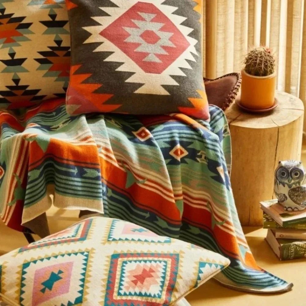 Myra Bag 100% Cotton Tribal Aztec Boho Western Throw Blanket